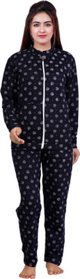 NACNO Women Printed Dark Blue Night Suit Set