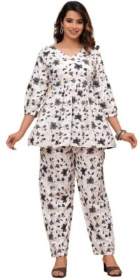 MV Collections Women Self Design White Top & Pyjama Set