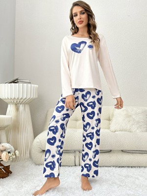 texfield Women Printed White, Blue Night Suit Set