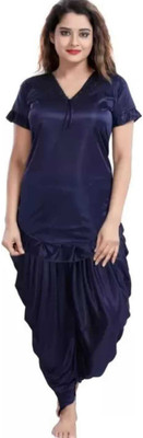 Mansey Women Solid Dark Blue Top & Pyjama Set