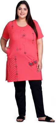 IN Love Women Floral Print Red Night Suit Set