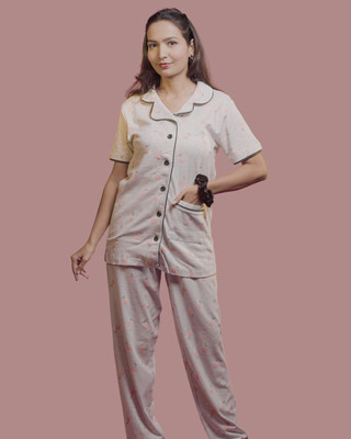 Mizan Trendz Women Printed Grey Shirt & Pyjama set