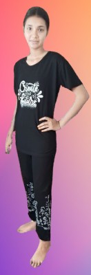 SP FASHION Women Printed Black Top & Pyjama Set