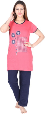 DG Divine GirL Women Graphic Print, Solid Pink Top & Pyjama Set
