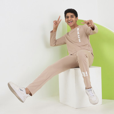 SWEET DREAMS Boys Solid Beige Night Suit Set