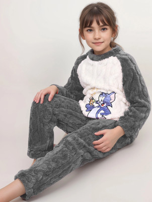Lugo Boys & Girls Self Design White, Grey Night Suit Set