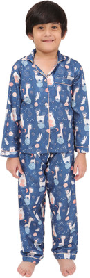 Biglilpeople Boys & Girls Printed Blue Shirt & Pyjama set