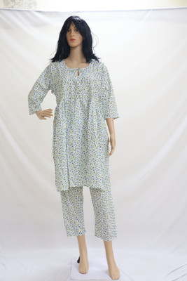 Saras Aajeevika Women Printed Green Night Suit Set
