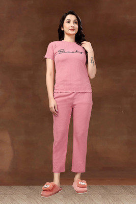 PTELRA Women Self Design, Printed Pink Night Suit Set