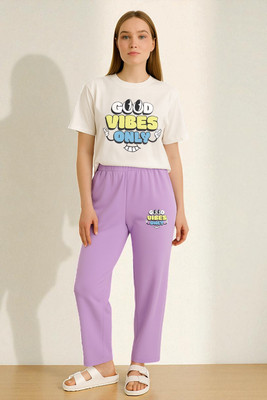 Elvia Women Printed Purple Top & Pyjama Set