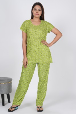Flosee Women Printed Green Top & Pyjama Set