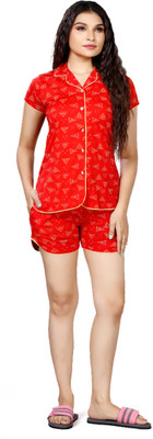 Foxy Women Printed Red Top & Shorts Set
