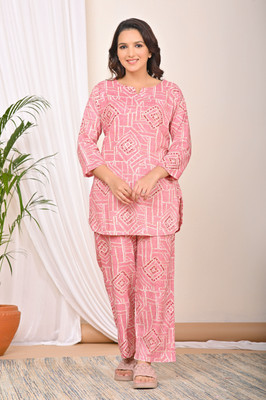 DreamBe Women Printed Pink Top & Pyjama Set