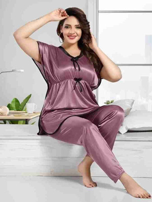 HouseOfCommon Women Self Design Purple Night Suit Set