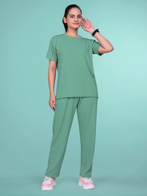 SAKARMAA Women Solid Light Green Top & Pyjama Set