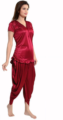 CHANDANI FASHION HUB Women Solid Red Night Suit Set