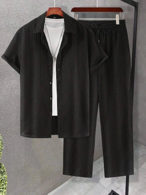 HARI TRENDZ CLOTHING Men Self Design Black Night Suit Set