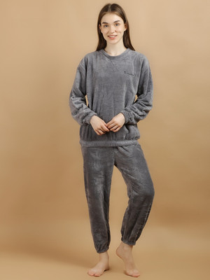Ucollection Women Solid Grey Night Suit Set