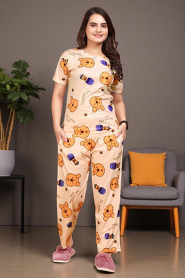 FASHION GREAB Women Printed Pink Top & Pyjama Set