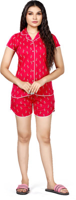 Foxy Women Printed Pink Top & Shorts Set