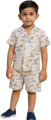 FASHIONGRAB Boys Printed Blue Top & Shorts Set