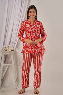 DreamBe Women Floral Print Red Night Suit Set