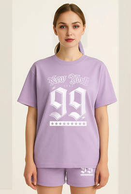 Elvia Women Printed Purple Top & Shorts Set