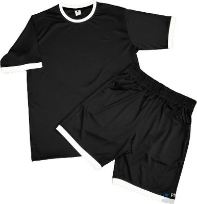 BALUDACLOTHS Men Self Design Black Top & Shorts Set