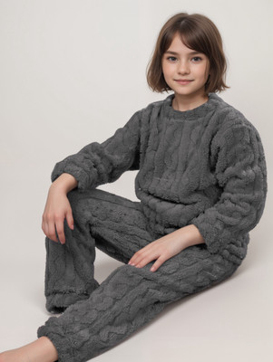 Lugo Boys & Girls Self Design Grey Night Suit Set