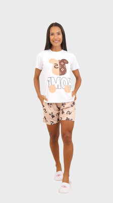 ENZO UNITY Women Printed Brown Top & Shorts Set