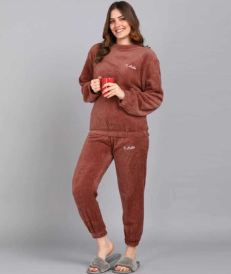 Rouniyar Women Solid Brown Night Suit Set