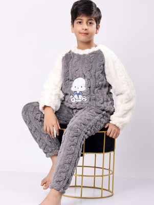 Lugo Boys & Girls Self Design Grey, White Night Suit Set