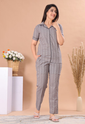 welcomekurti Women Printed Grey Shirt & Pyjama set