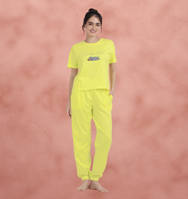 shyaway Women Printed Yellow Top & Pyjama Set