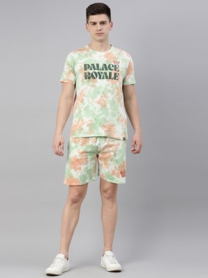 JOVEN Men Printed Green Top & Shorts Set