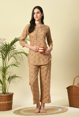DreamBe Women Printed Brown Night Suit Set