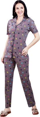 Presta Women Printed Grey Night Suit Set