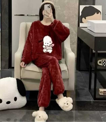 AVYARA Women Printed Maroon Top & Pyjama Set