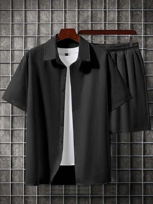 ugam traders Men Solid Black Top & Shorts Set