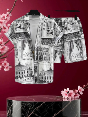 HouseOfCommon Men Printed Red Night Suit Set