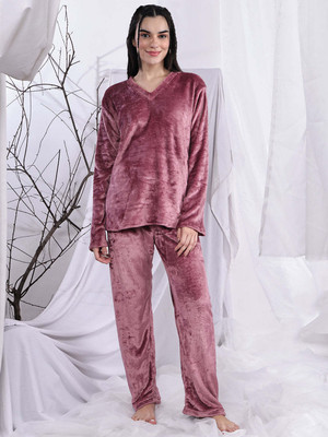 ETC Women Self Design Pink Night Suit Set