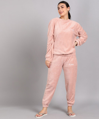 PKF Women Solid Pink Night Suit Set
