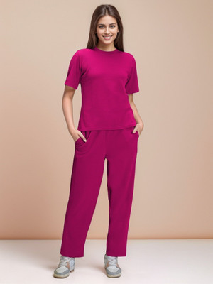 AA-HA! Women Solid Pink Night Suit Set