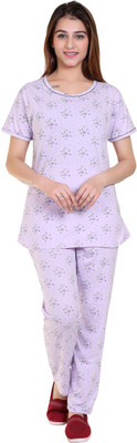 American Pie Women Printed Purple Night Suit Set