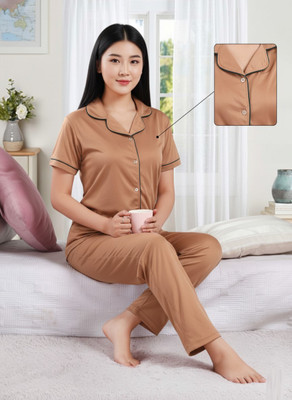 SKL Women Solid Brown Night Suit Set
