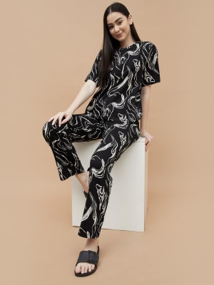 Ginger by Lifestyle Women Printed Black Night Suit Set