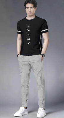 TRIPR Men Printed Black, Grey Night Suit Set