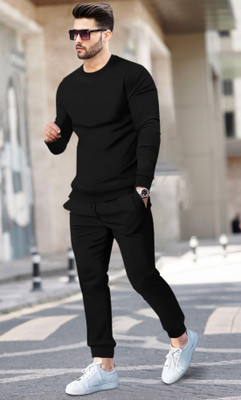 BLIVE Men Solid Black Night Suit Set