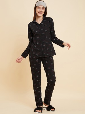 SWEET DREAMS Women Printed Black Shirt & Pyjama set