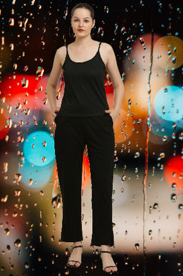 elegance redefined Women Solid Black Top & Pyjama Set
